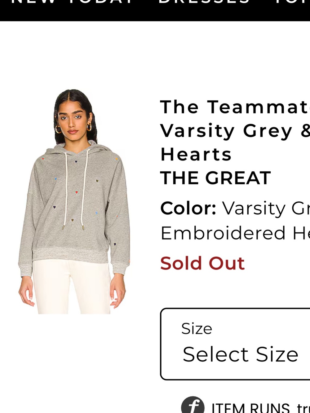 THE GREAT. Varsity Grey Hoodie with Multicolor Embroidered Hearts